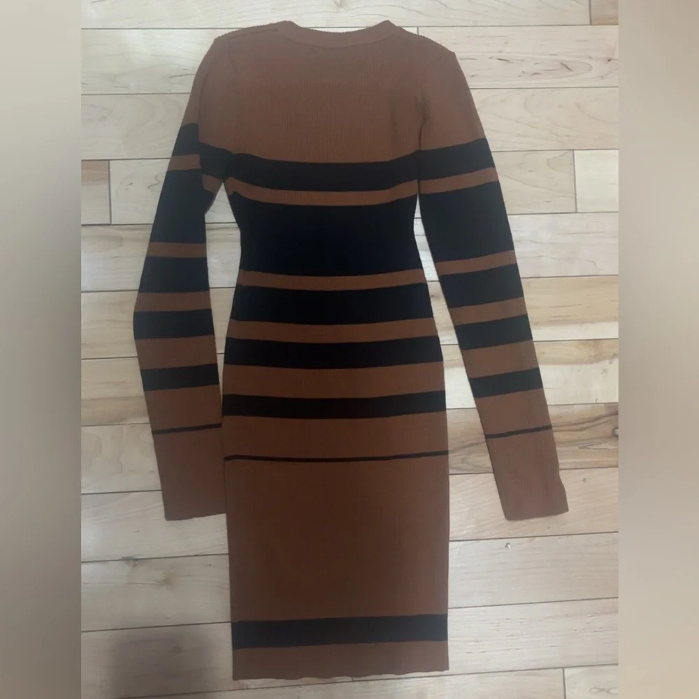 LULU’S THANKFUL FOR YOU BROWN AND BLACK STRIPED SWEATER DRESS
